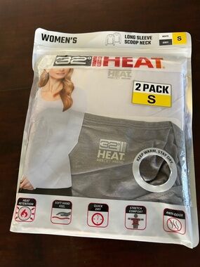32 Degrees Heat - Small Long Sleeve Scoop Neck Tee  2 Pack - grey and white